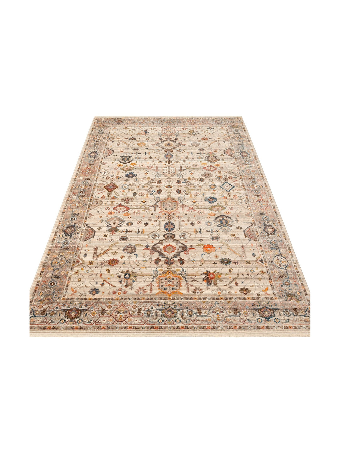 Nil Series Ethnic and Modern Patterned Colorful Fringed Living Room Kitchen Carpet 01 CREAM GREY