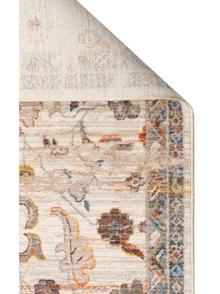 Nil Series Ethnic and Modern Patterned Colorful Fringed Living Room Kitchen Carpet 16 CREAM MULTY