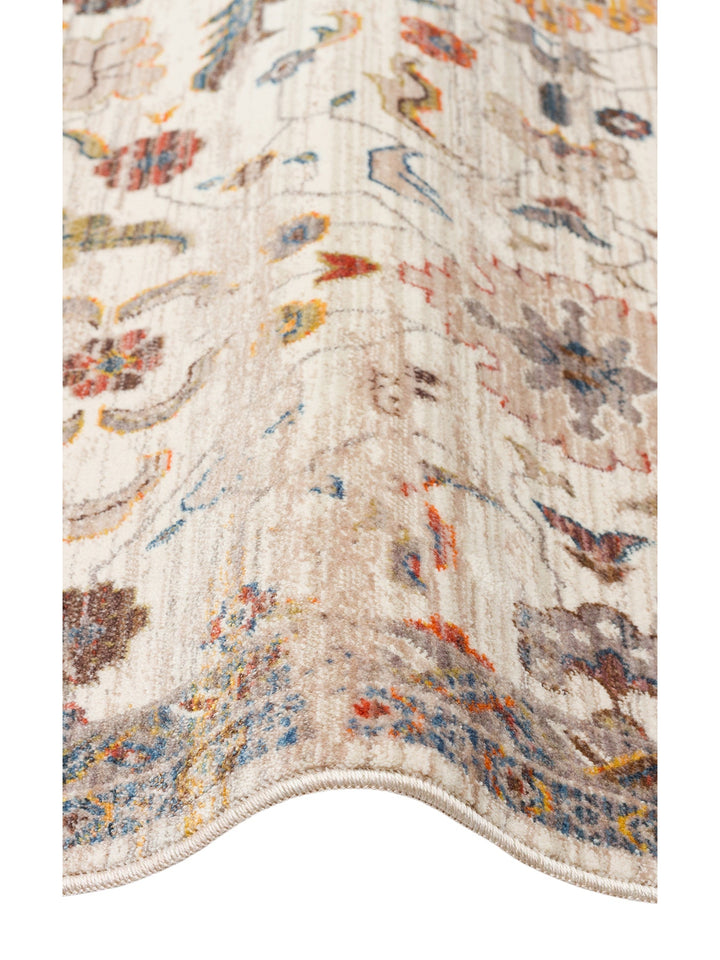 Nil Series Ethnic and Modern Patterned Colorful Fringed Living Room Kitchen Carpet 16 CREAM MULTY