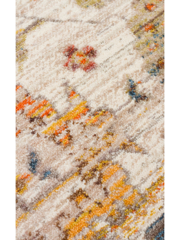 Nil Series Ethnic and Modern Patterned Colorful Fringed Living Room Kitchen Carpet 16 CREAM MULTY