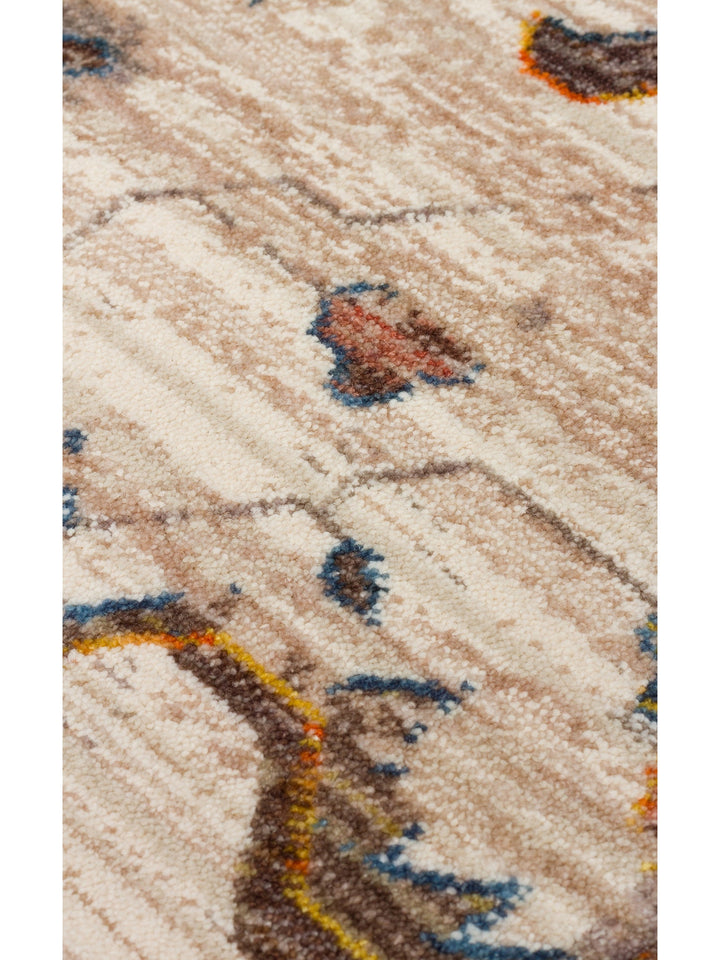Nil Series Ethnic and Modern Patterned Colorful Fringed Living Room Kitchen Carpet 16 CREAM MULTY