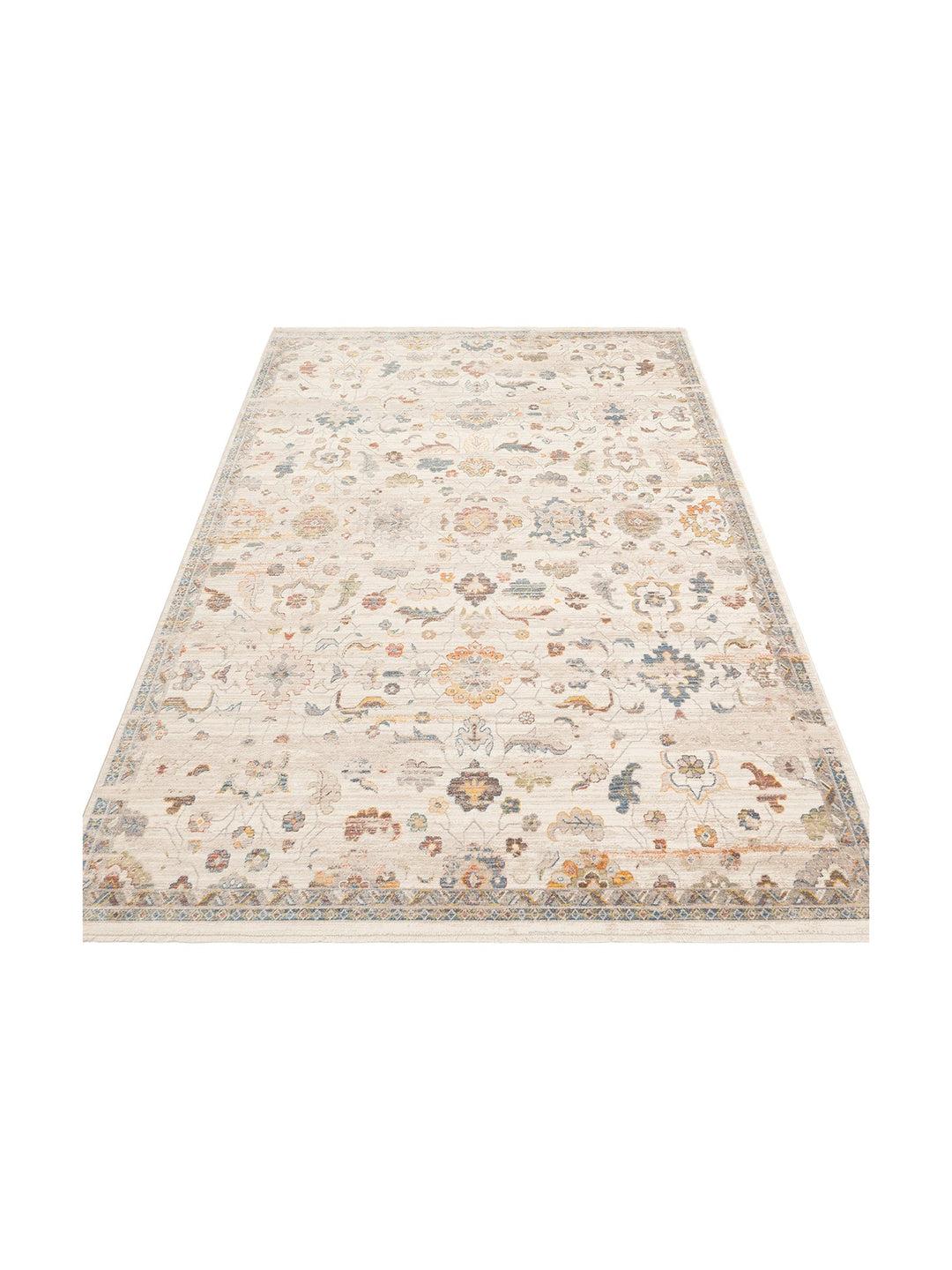 Nil Series Ethnic and Modern Patterned Colorful Fringed Living Room Kitchen Carpet 16 CREAM MULTY