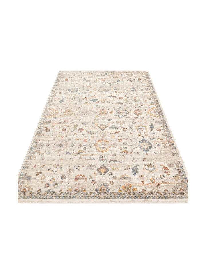 Nil Series Ethnic and Modern Patterned Colorful Fringed Living Room Kitchen Carpet 16 CREAM MULTY