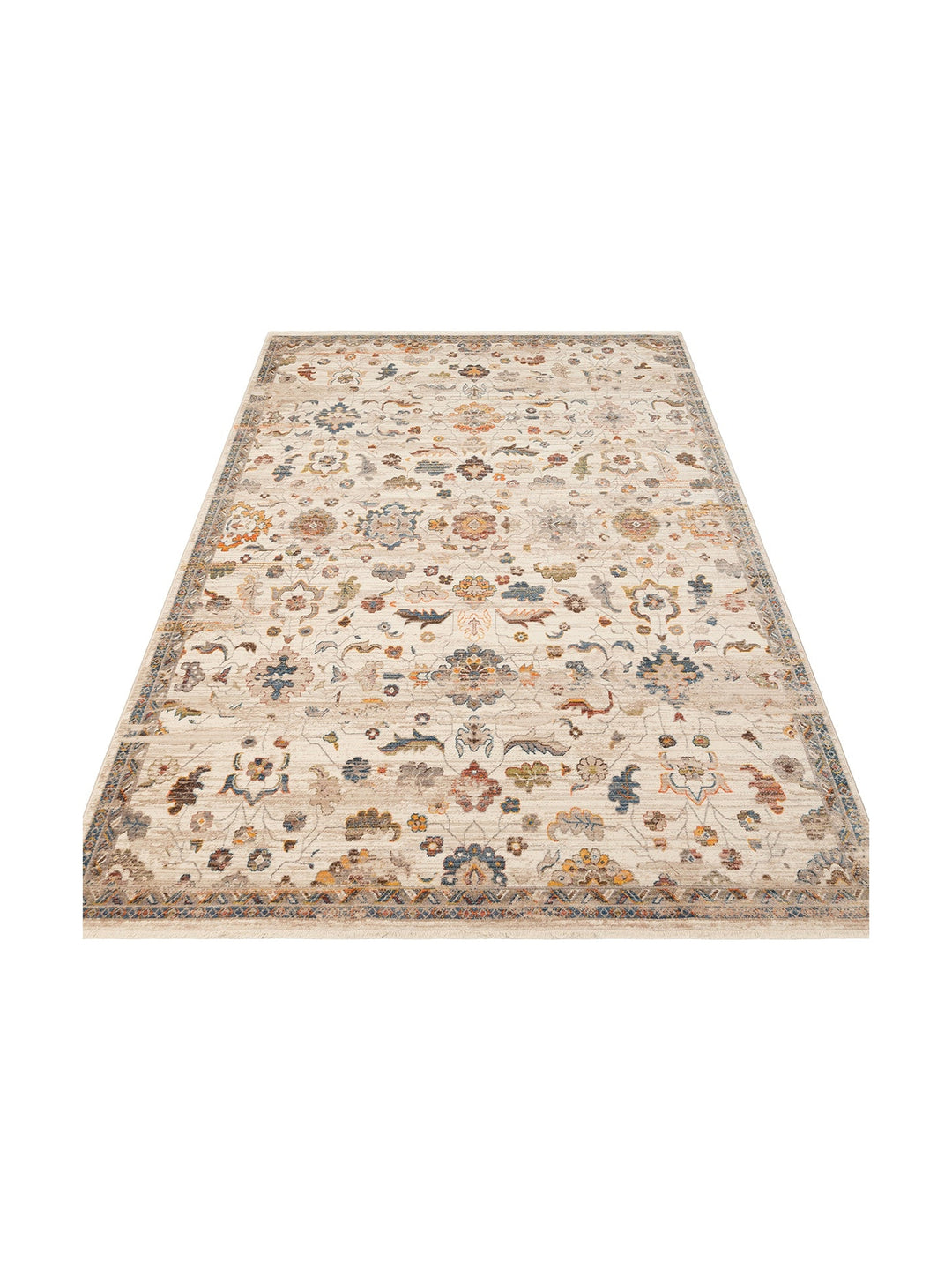 Nil Series Ethnic and Modern Patterned Colorful Fringed Living Room Kitchen Carpet 16 CREAM MULTY