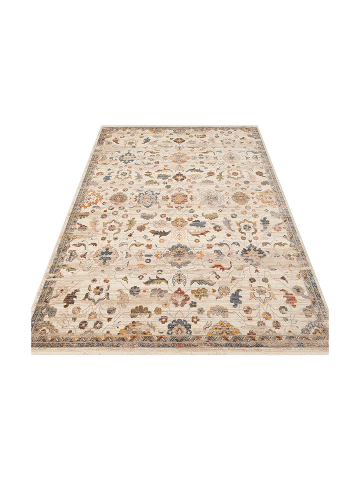 Nil Series Ethnic and Modern Patterned Colorful Fringed Living Room Kitchen Carpet 16 CREAM MULTY