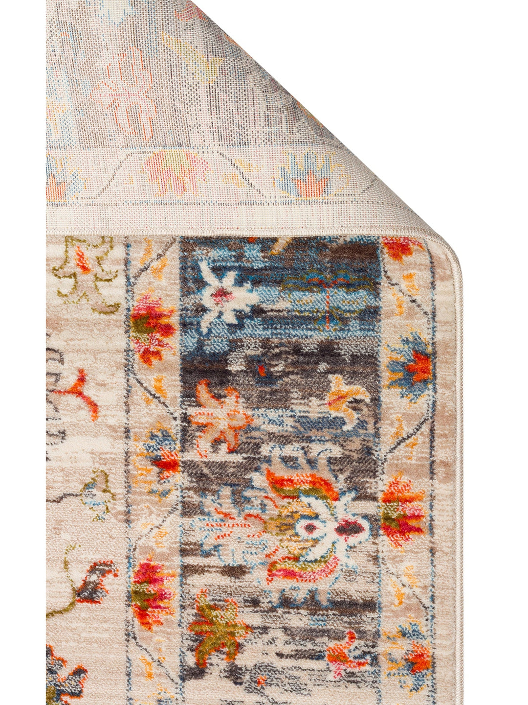 Nil Series Ethnic and Modern Patterned Colorful Fringed Living Room Kitchen Carpet 19 BEIGE MULTY