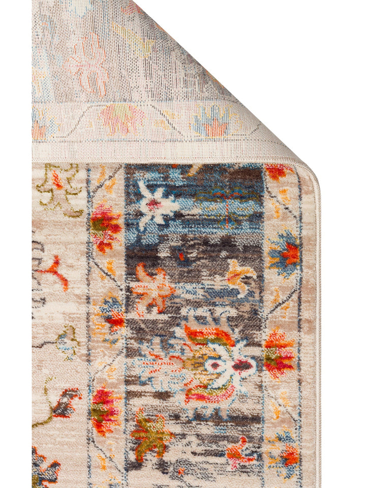 Nil Series Ethnic and Modern Patterned Colorful Fringed Living Room Kitchen Carpet 19 BEIGE MULTY