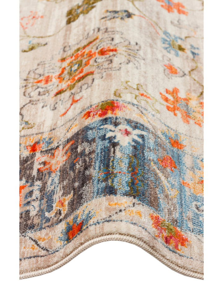 Nil Series Ethnic and Modern Patterned Colorful Fringed Living Room Kitchen Carpet 19 BEIGE MULTY