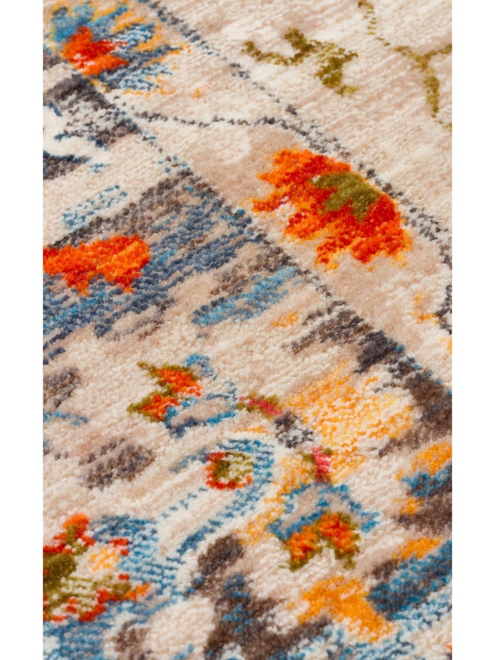 Nil Series Ethnic and Modern Patterned Colorful Fringed Living Room Kitchen Carpet 19 BEIGE MULTY