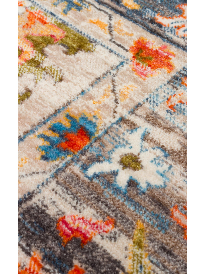 Nil Series Ethnic and Modern Patterned Colorful Fringed Living Room Kitchen Carpet 19 BEIGE MULTY