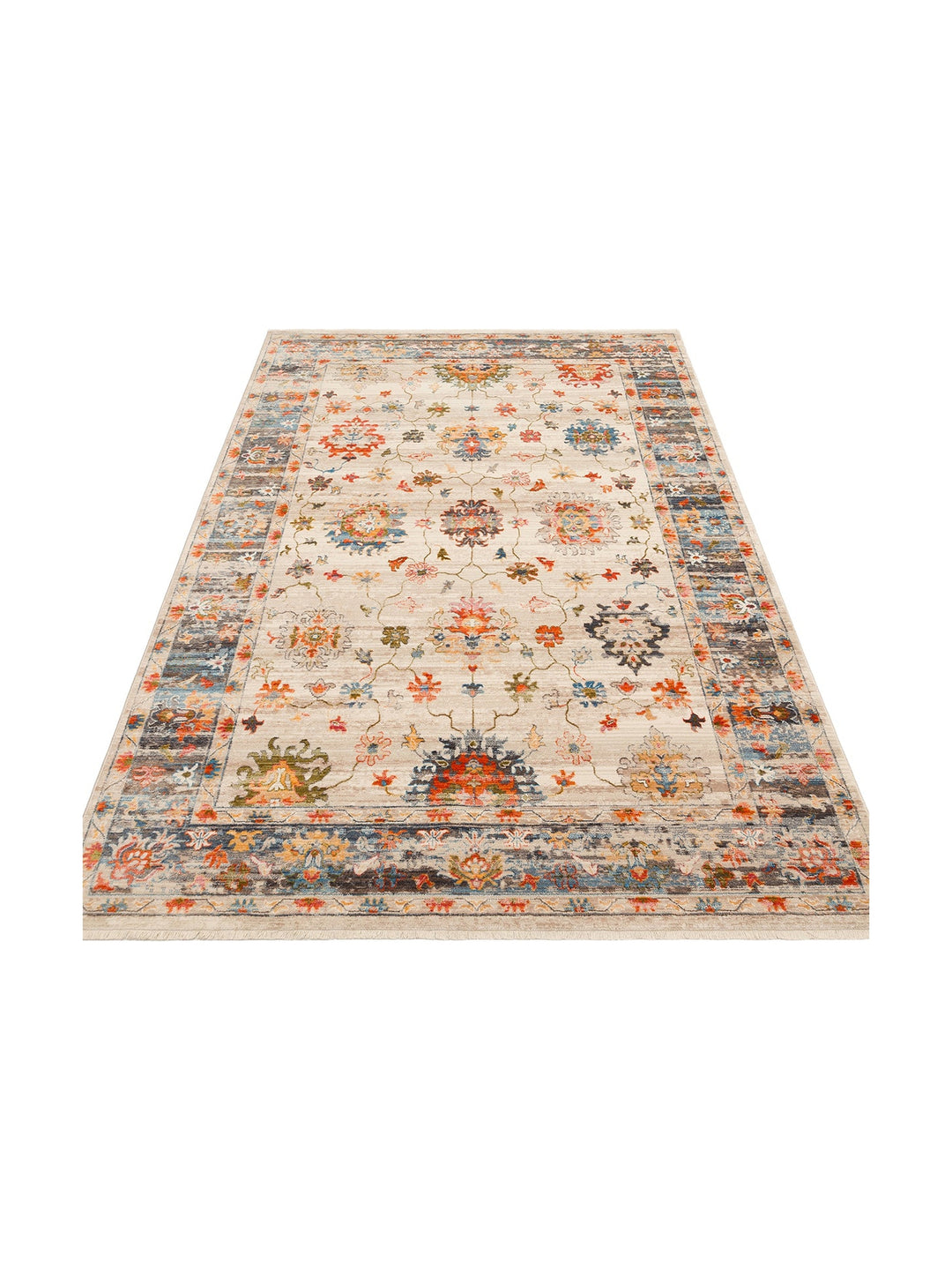 Nil Series Ethnic and Modern Patterned Colorful Fringed Living Room Kitchen Carpet 19 BEIGE MULTY