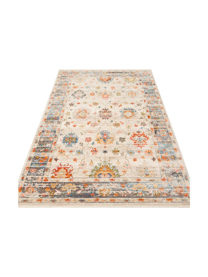 Nil Series Ethnic and Modern Patterned Colorful Fringed Living Room Kitchen Carpet 19 BEIGE MULTY