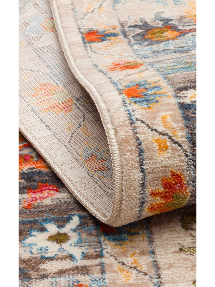 Nil Series Ethnic and Modern Patterned Colorful Fringed Living Room Kitchen Carpet 19 BEIGE MULTY