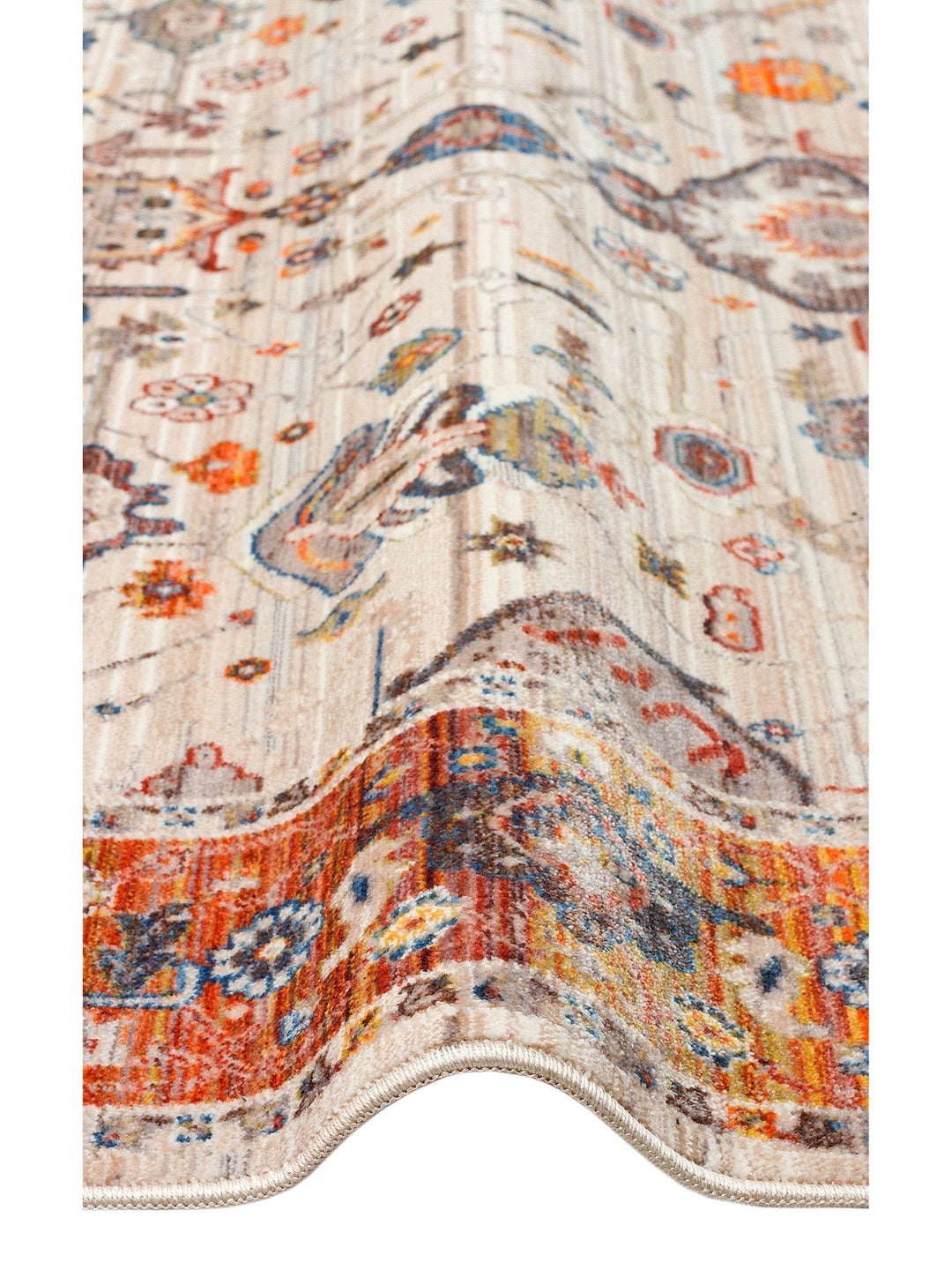 Nil Series Ethnic and Modern Patterned Colorful Fringed Living Room Kitchen Carpet 01 CREAM TERRA