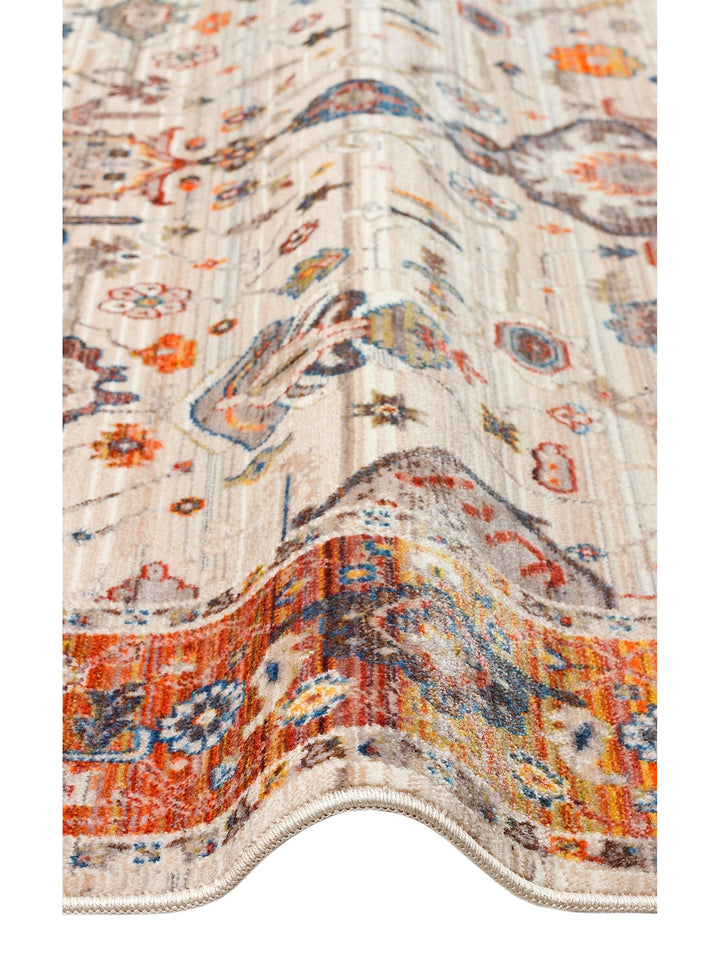 Nil Series Ethnic and Modern Patterned Colorful Fringed Living Room Kitchen Carpet 01 CREAM TERRA