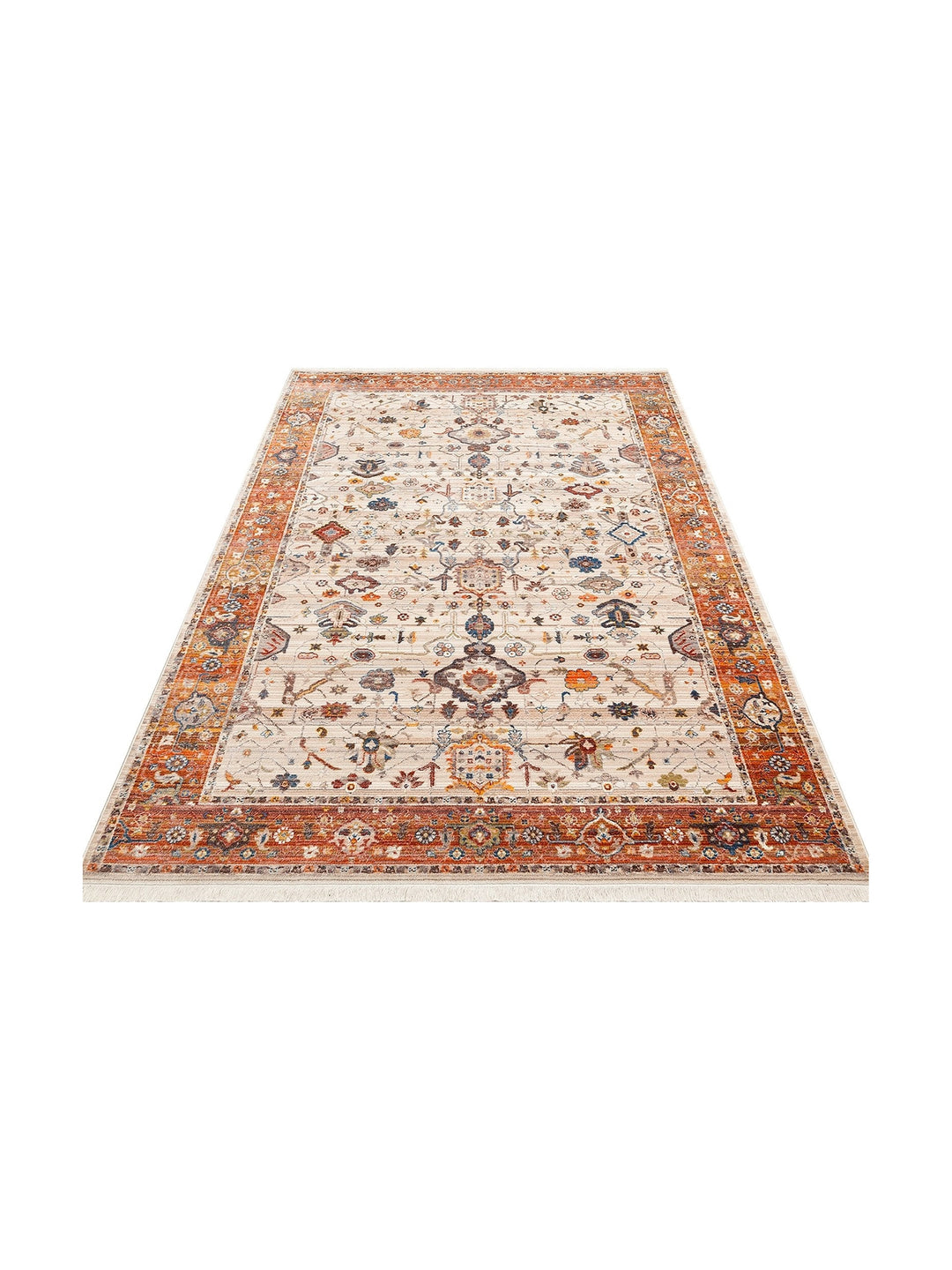Nil Series Ethnic and Modern Patterned Colorful Fringed Living Room Kitchen Carpet 01 CREAM TERRA