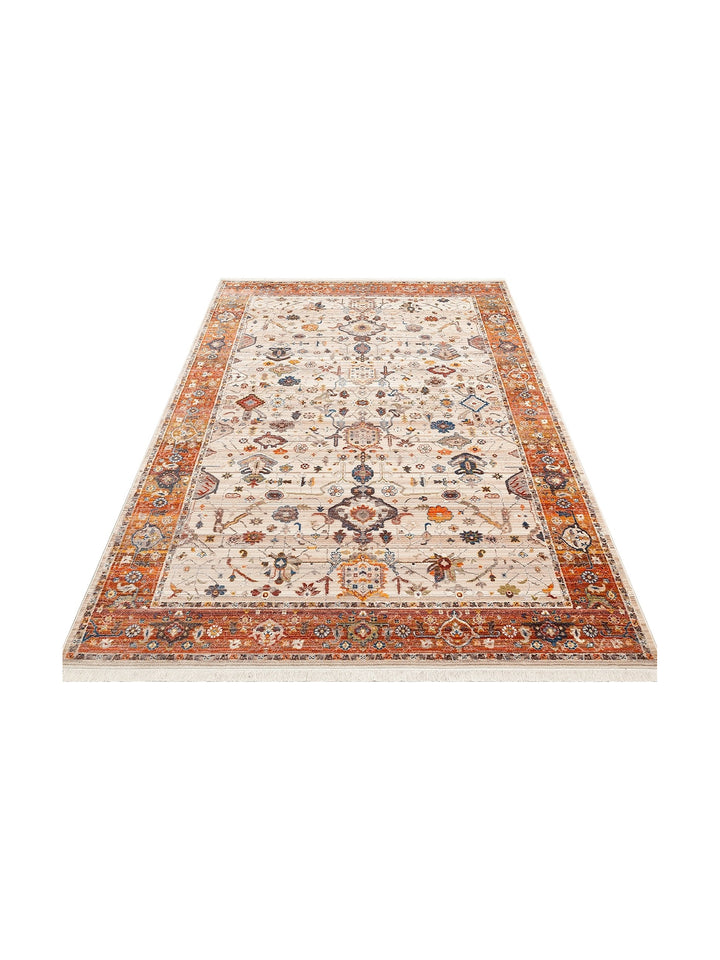 Nil Series Ethnic and Modern Patterned Colorful Fringed Living Room Kitchen Carpet 01 CREAM TERRA