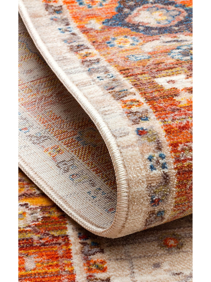 Nil Series Ethnic and Modern Patterned Colorful Fringed Living Room Kitchen Carpet 01 CREAM TERRA