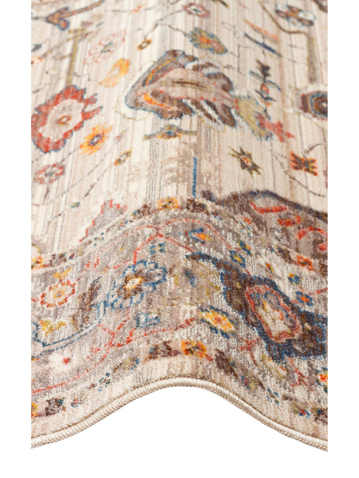Nil Series Ethnic and Modern Patterned Colorful Fringed Living Room Kitchen Carpet 01 CREAM GREY