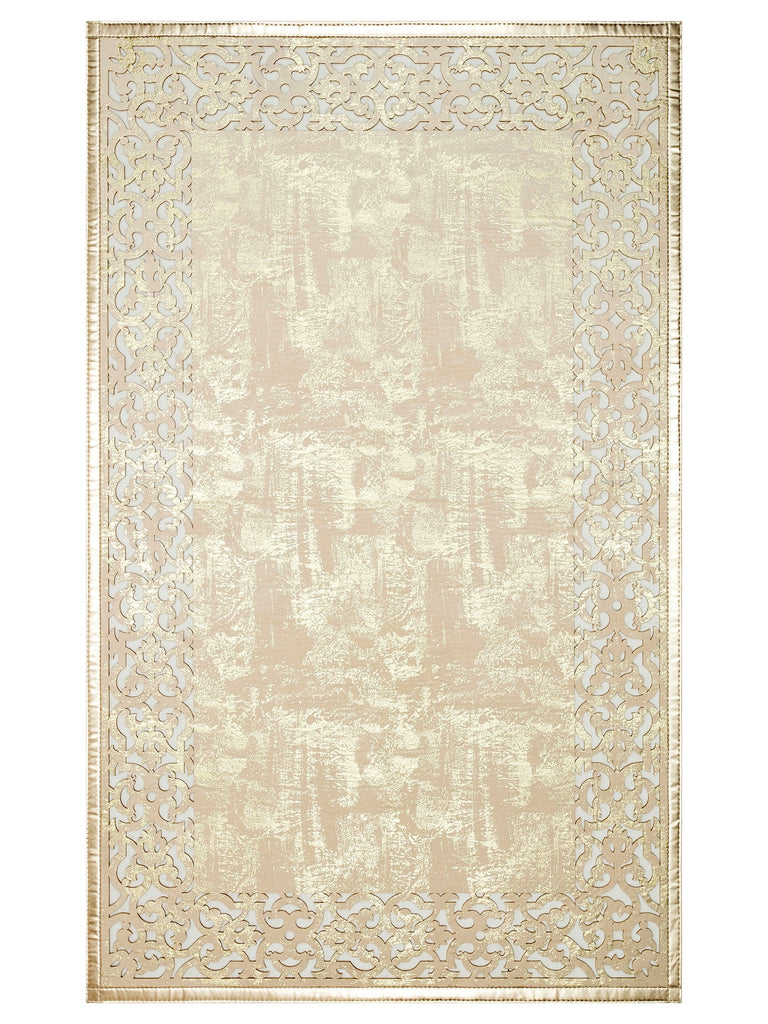 Engraving Classic and Modern Processing and Carving Shiny Bordered Artificial Leather Carpet 01 CREAM GOLD