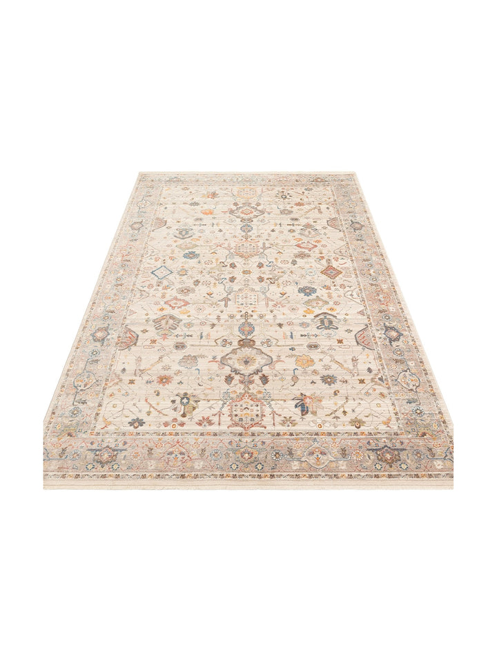 Nil Series Ethnic and Modern Patterned Colorful Fringed Living Room Kitchen Carpet 01 CREAM GREY