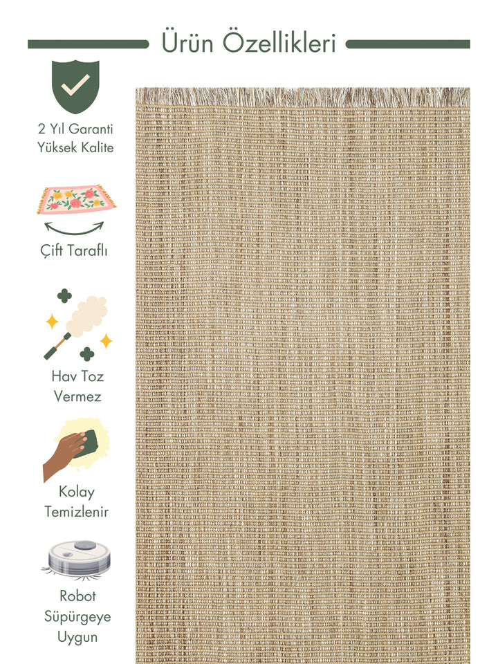 Kenitra Jute Blend Double Sided Living Room Corridor Entrance Kitchen Balcony Modern Rug 01 BEIGE