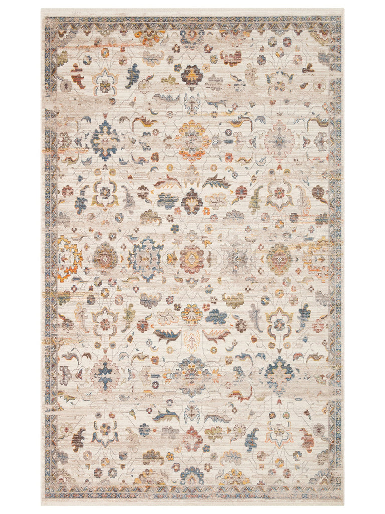Nil Series Ethnic and Modern Patterned Colorful Fringed Living Room Kitchen Carpet 16 CREAM MULTY