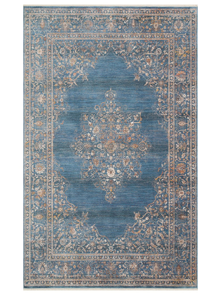 Nil Series Ethnic and Modern Patterned Colorful Fringed Living Room Kitchen Carpet 18 NAVY