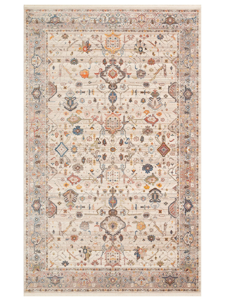 Nil Series Ethnic and Modern Patterned Colorful Fringed Living Room Kitchen Carpet 01 CREAM GREY