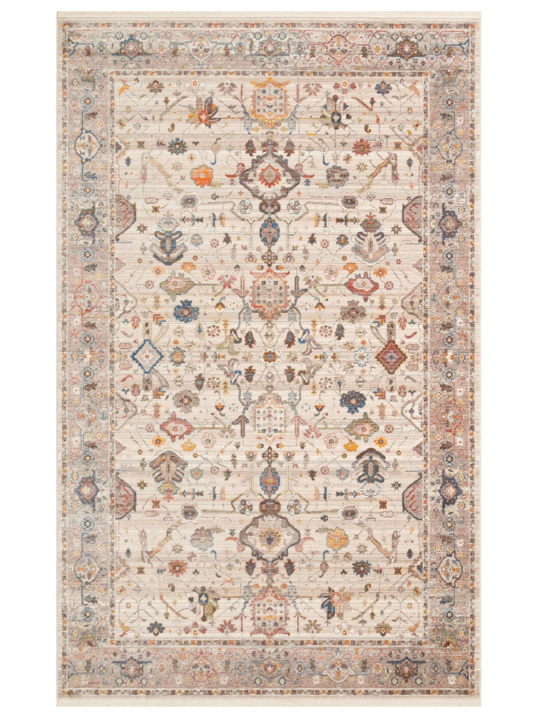 Nil Series Ethnic and Modern Patterned Colorful Fringed Living Room Kitchen Carpet 01 CREAM GREY