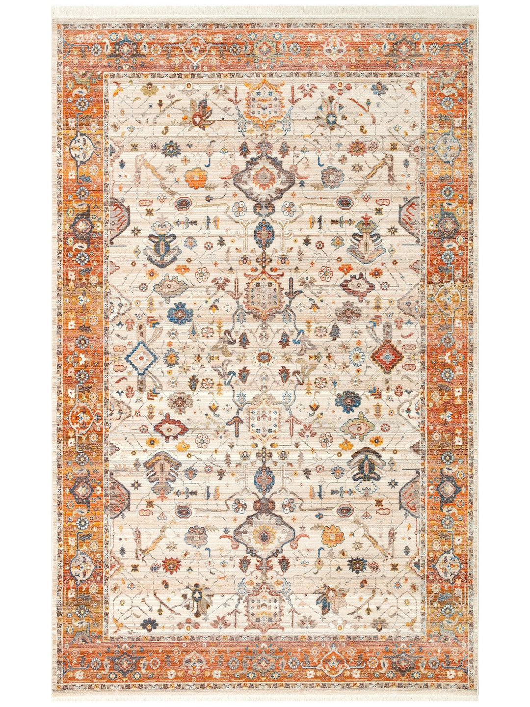 Nil Series Ethnic and Modern Patterned Colorful Fringed Living Room Kitchen Carpet 01 CREAM TERRA