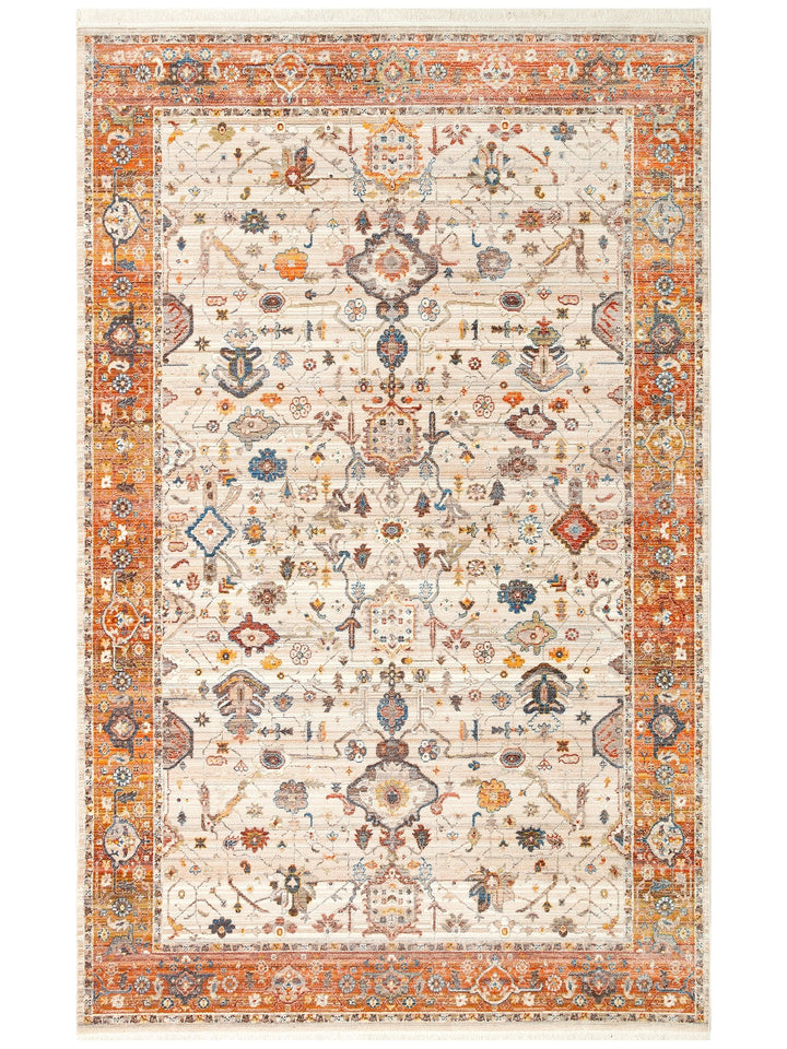 Nil Series Ethnic and Modern Patterned Colorful Fringed Living Room Kitchen Carpet 01 CREAM TERRA