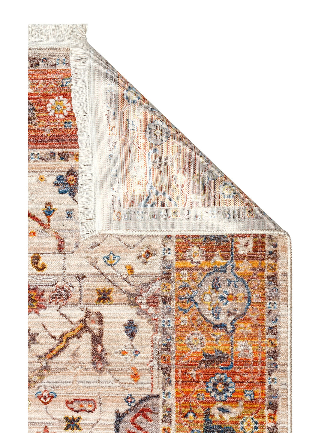 Nil Series Ethnic and Modern Patterned Colorful Fringed Living Room Kitchen Carpet 01 CREAM TERRA