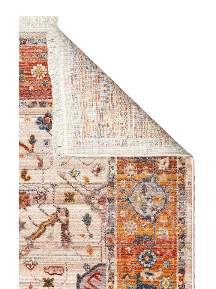 Nil Series Ethnic and Modern Patterned Colorful Fringed Living Room Kitchen Carpet 01 CREAM TERRA