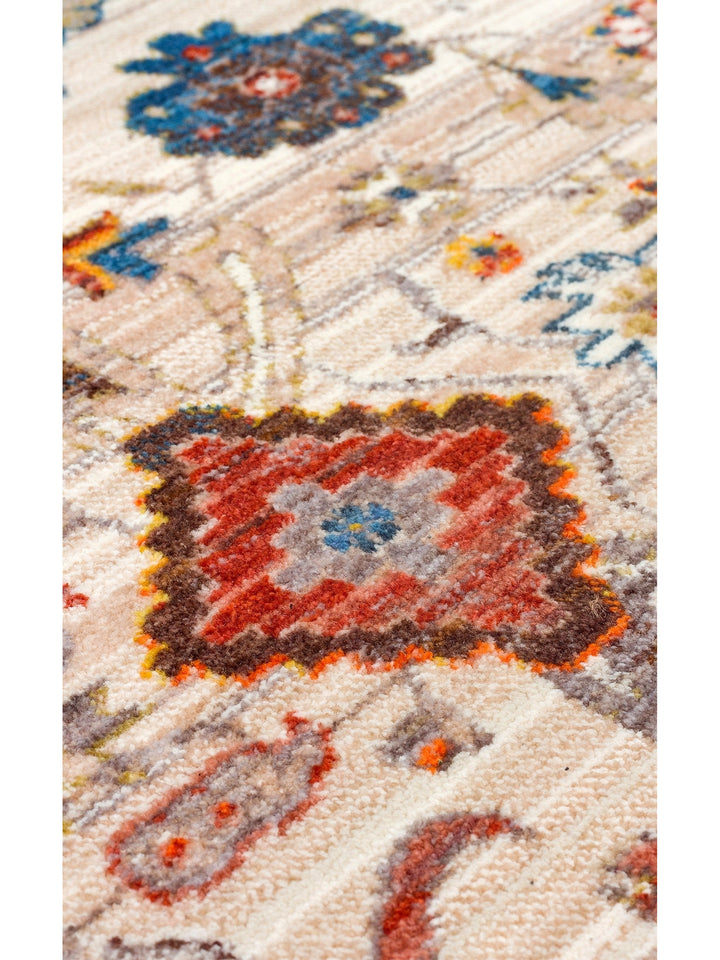 Nil Series Ethnic and Modern Patterned Colorful Fringed Living Room Kitchen Carpet 01 CREAM TERRA
