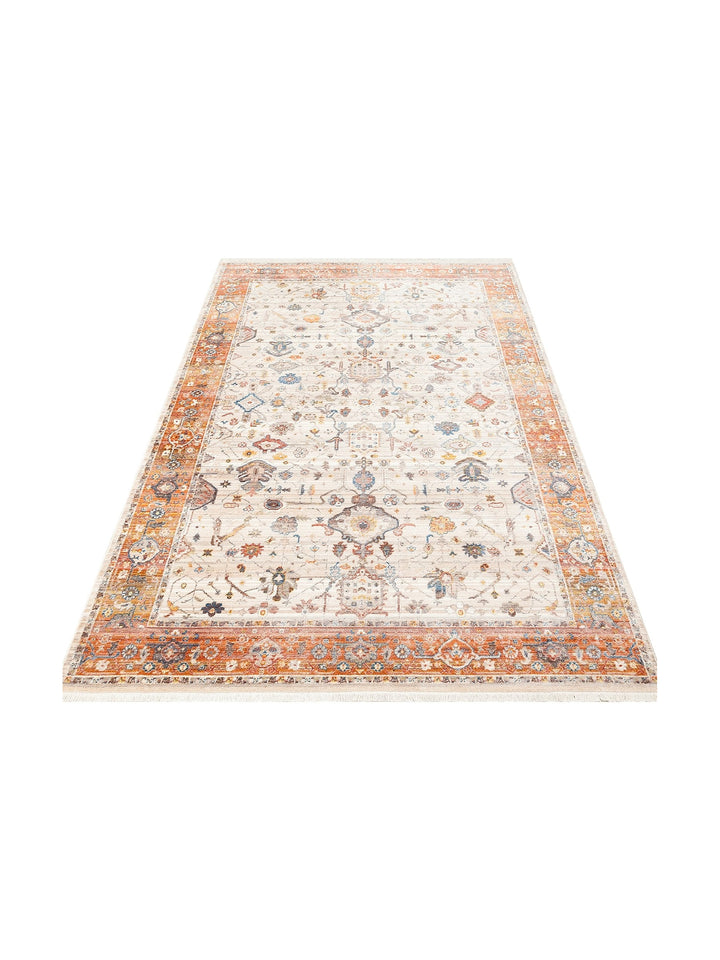 Nil Series Ethnic and Modern Patterned Colorful Fringed Living Room Kitchen Carpet 01 CREAM TERRA